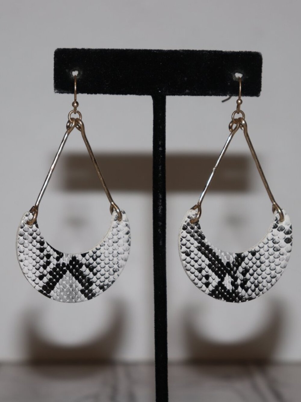 🐍✨ Gold & Snakeskin Statement Earrings · 2.75" Bold crescent shape ·